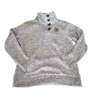 NHL Boston Bruins Gray Fleece Pullover Jacket Button Front Wide Collar Women's L
